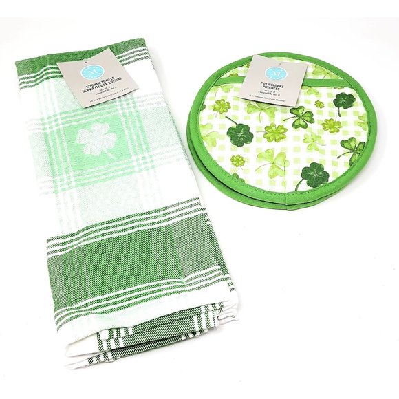 St. Patrick's Day Shamrock Kitchen Tea Hand Towels and Pot Holders (Set of 4) - Picture 3 of 4